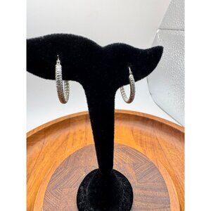 Sterling Silver Etched Hoop Earrings Lightweight 2.66g Womens Stylish Jewelry